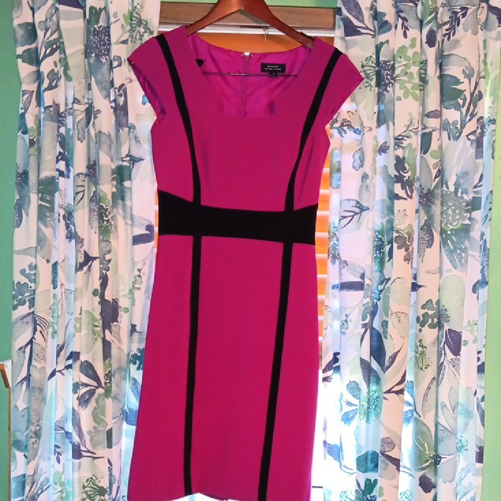 Tahari Pink and Black Midi Dress